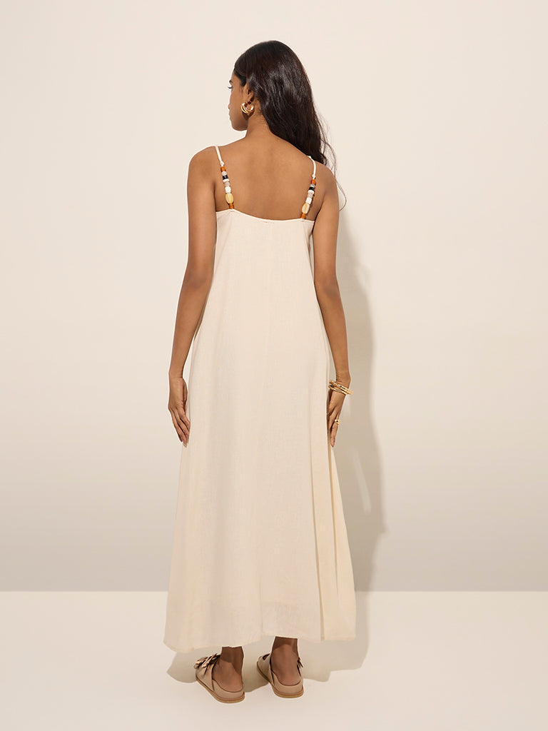 LOV Beige Pintuck Detailed Slip Dress