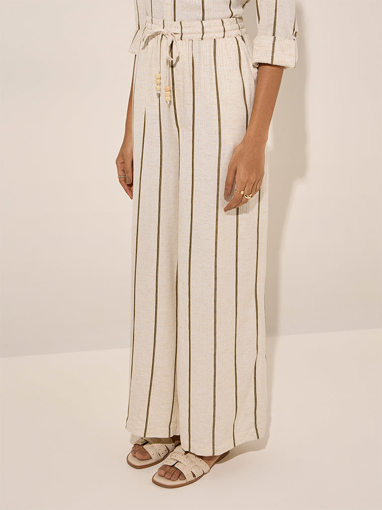 LOV Off-White Striped High-Rise Pants