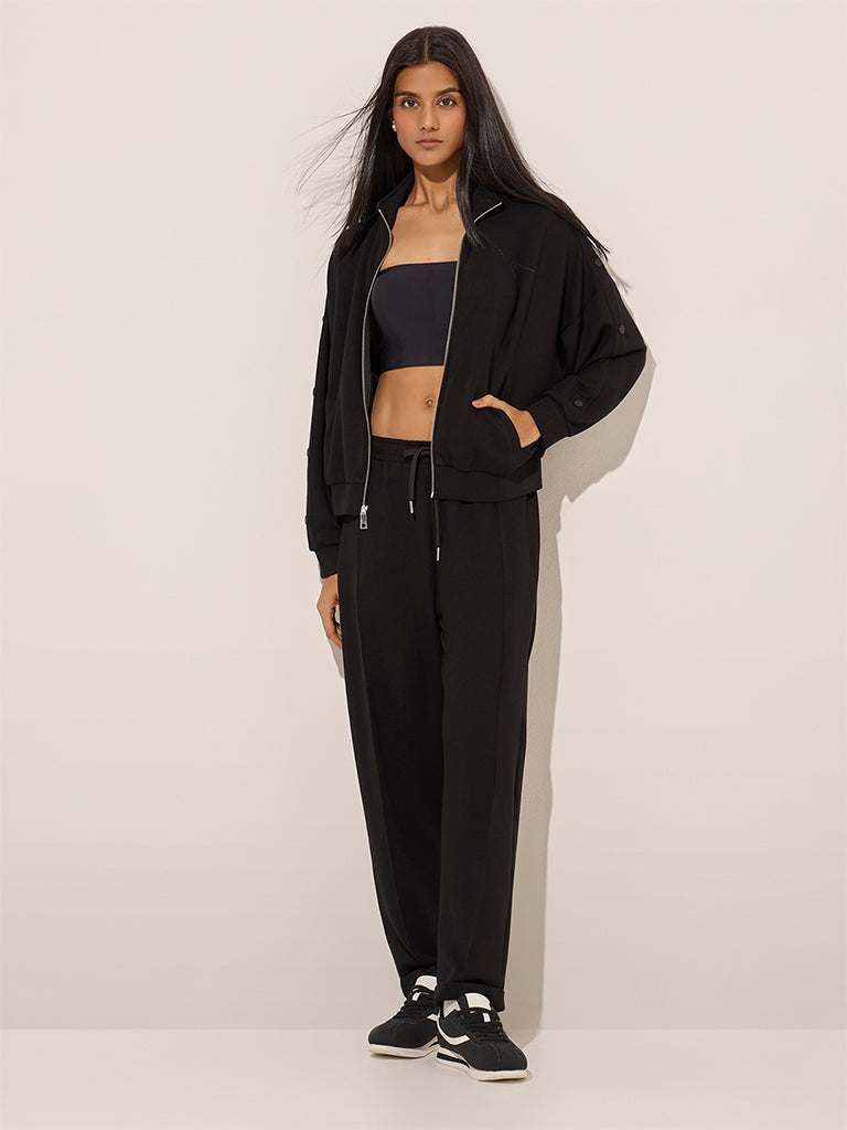 LOV Black Solid Mid-Rise Track Pants