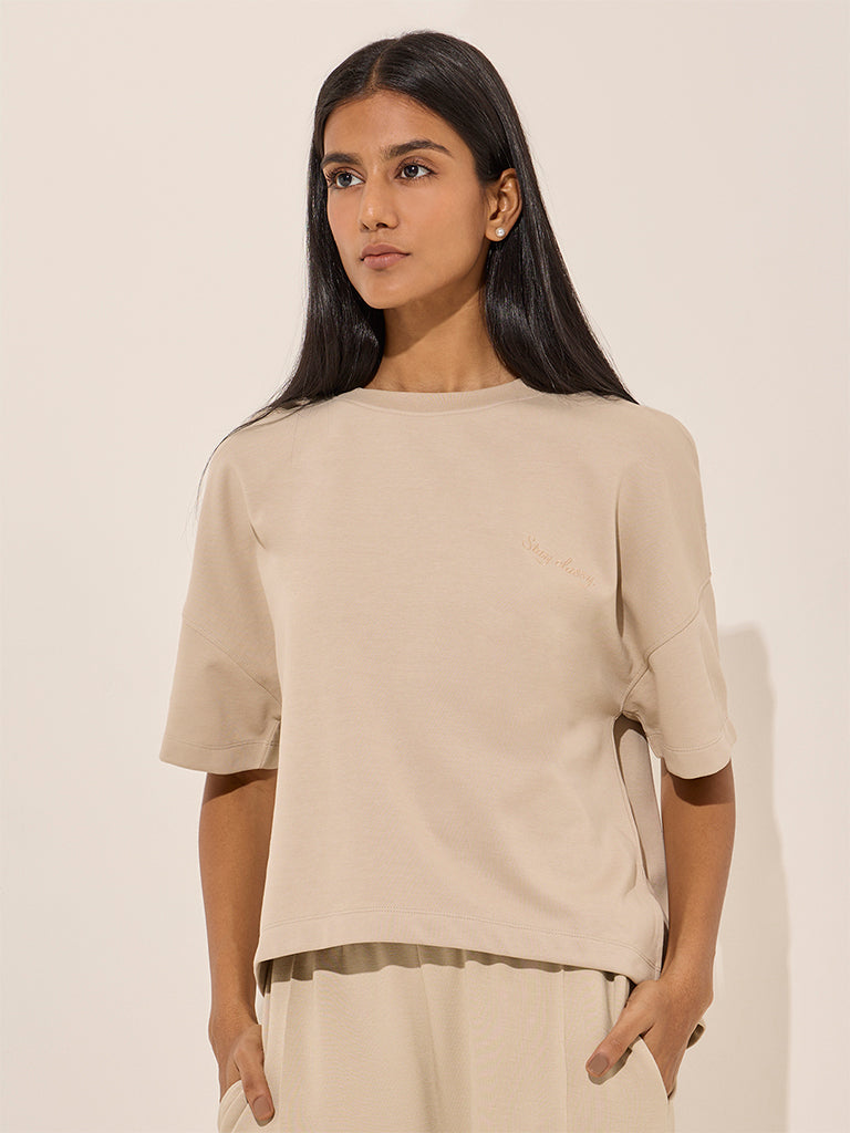 LOV Beige Solid T-Shirt