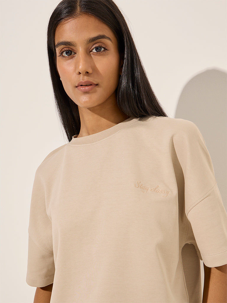 LOV Beige Solid T-Shirt