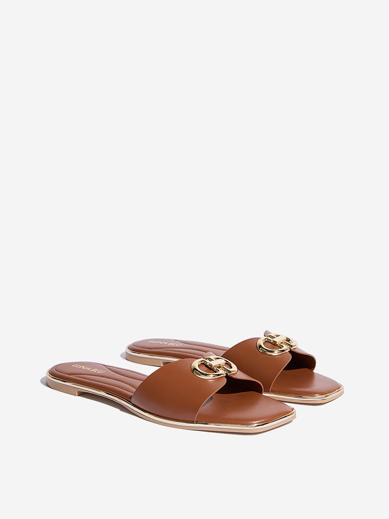 LUNA BLU Tan Metal Detailed Sandals