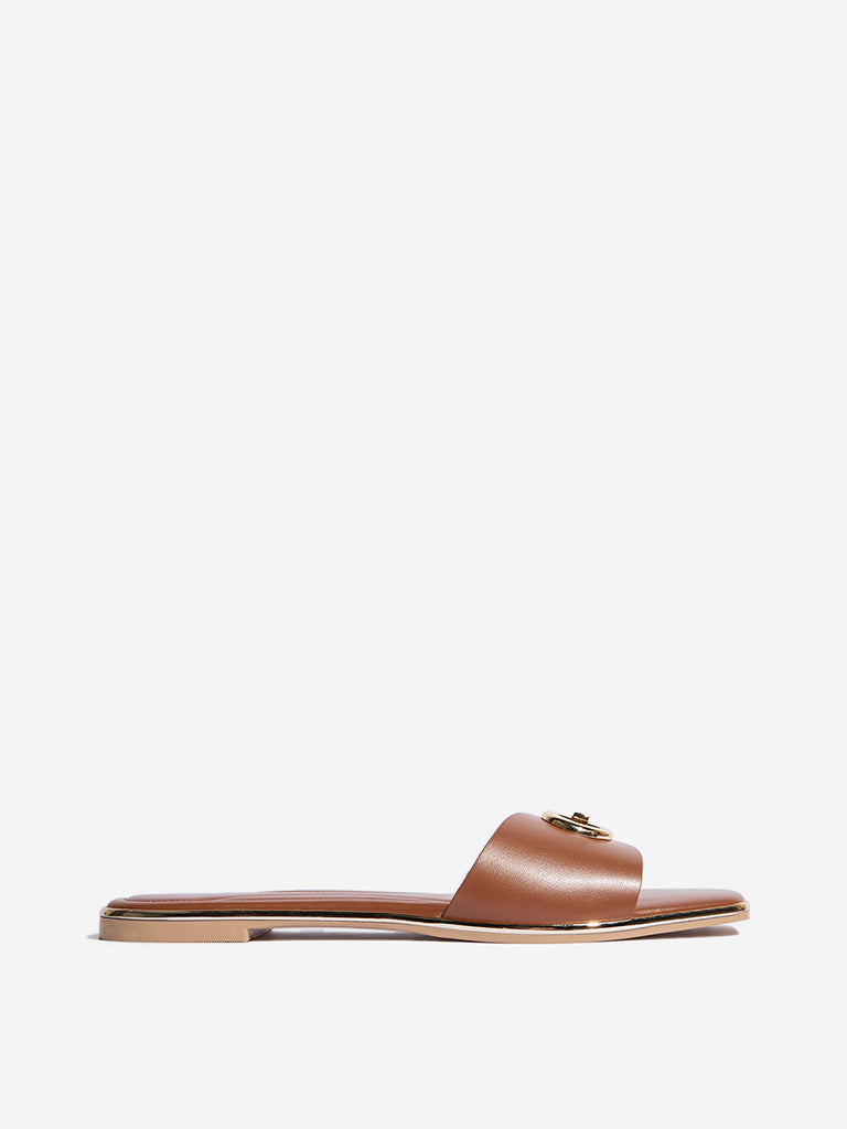 LUNA BLU Tan Metal Detailed Sandals