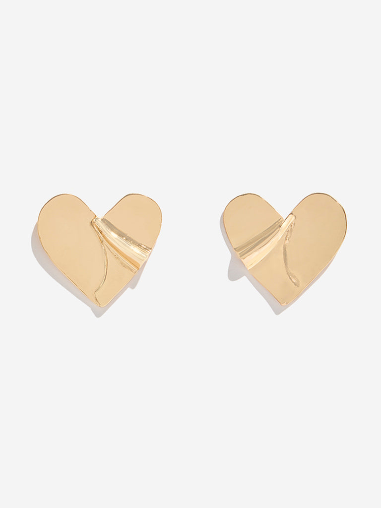 Westside Accessories Gold Heart Design Stud Earrings