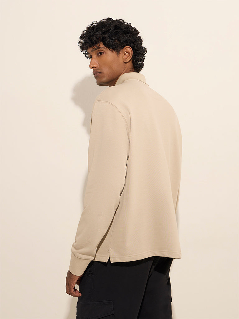 WES Casuals Beige Relaxed-Fit Cotton-Blend Sweatshirt