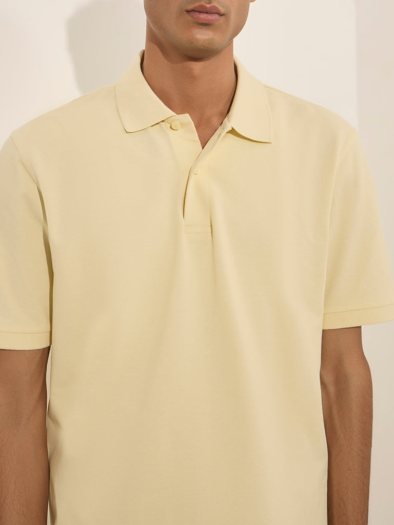 WES Casuals Light Yellow Relaxed-Fit Cotton-Blend Polo T-Shirt