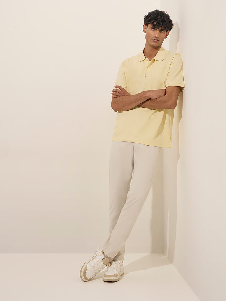 WES Casuals Light Yellow Relaxed-Fit Cotton-Blend Polo T-Shirt