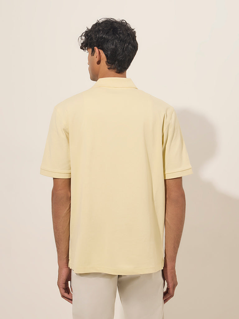 WES Casuals Light Yellow Relaxed-Fit Cotton-Blend Polo T-Shirt