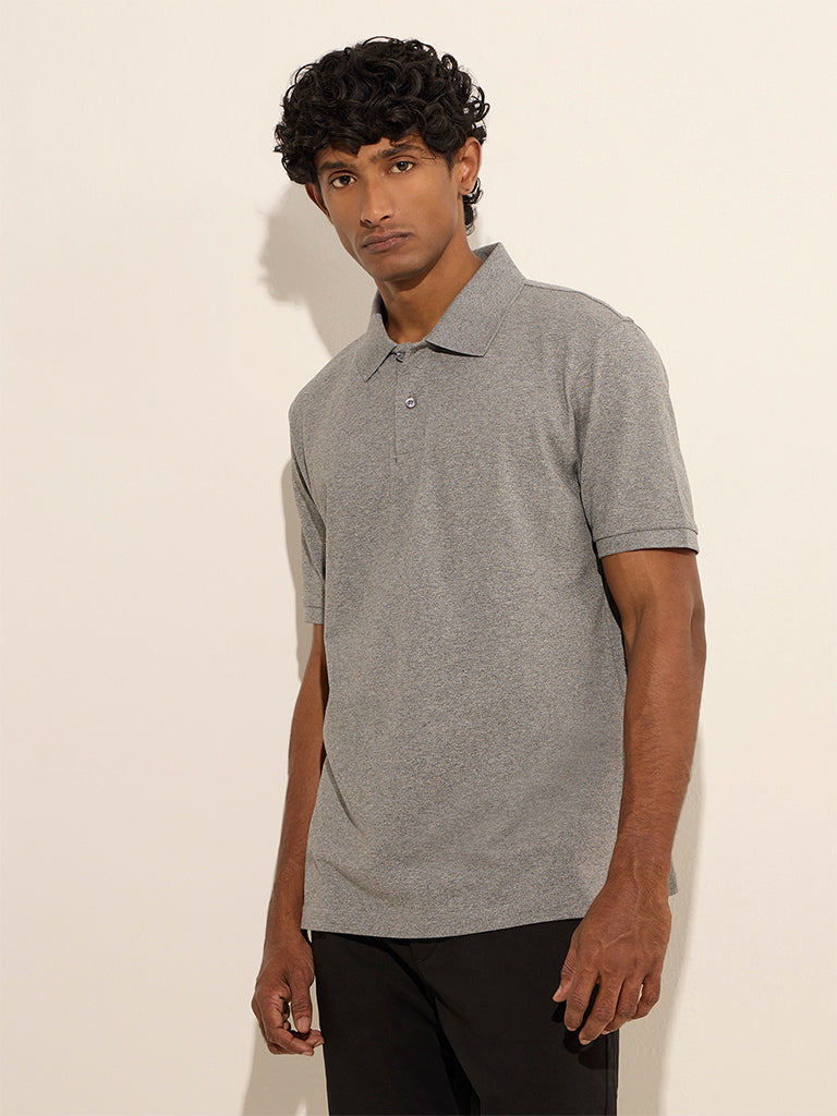 WES Casuals Dark Grey Relaxed-Fit Cotton-Blend Polo T-Shirt