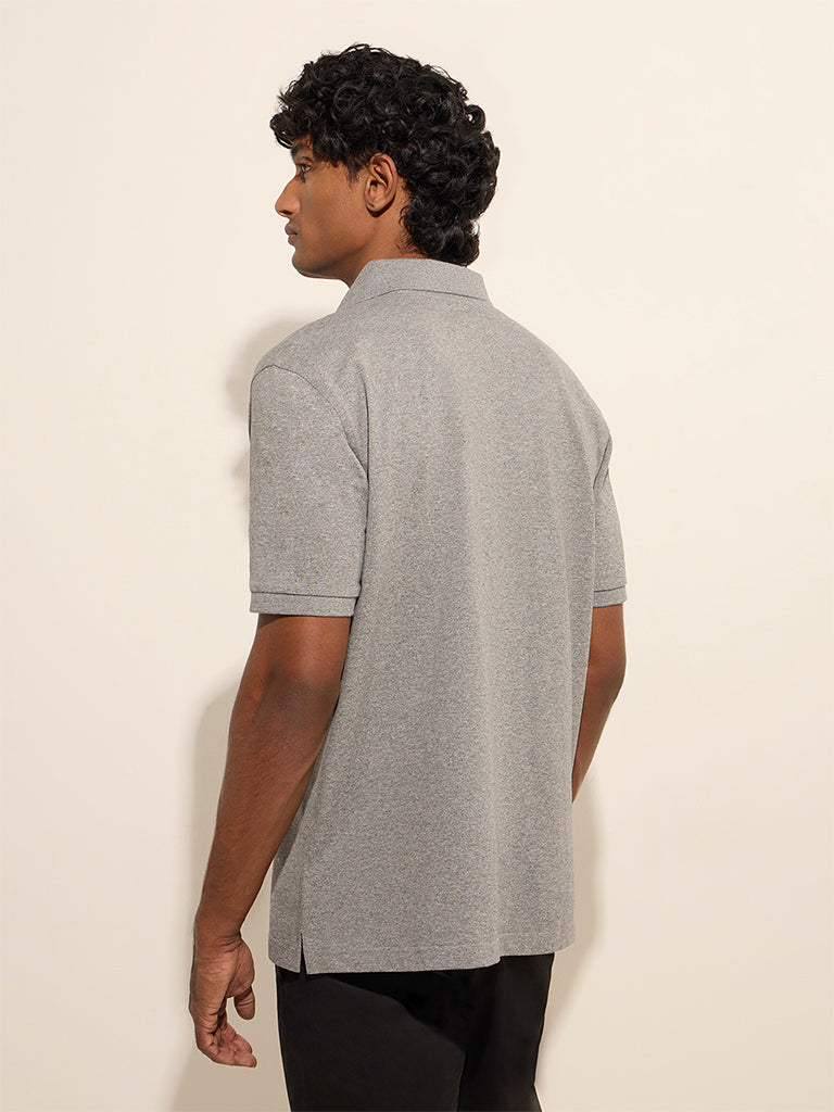 WES Casuals Dark Grey Relaxed-Fit Cotton-Blend Polo T-Shirt