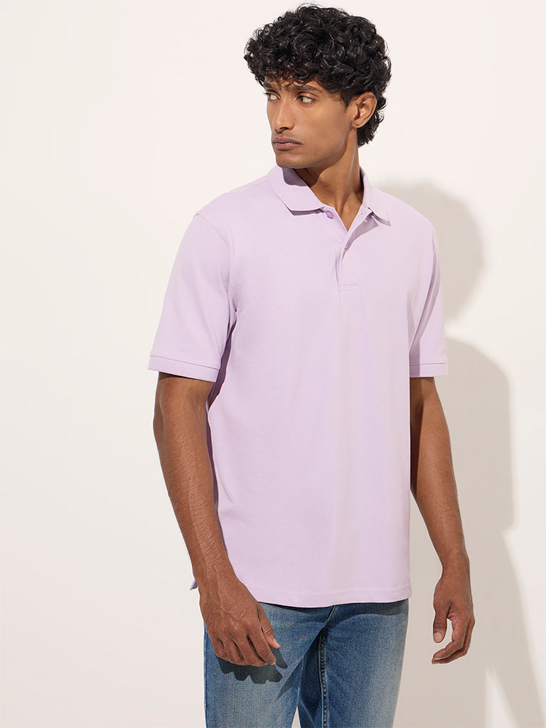 WES Casuals Lilac Relaxed-Fit Cotton-Blend Polo T-Shirt