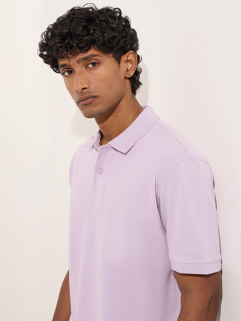 WES Casuals Lilac Relaxed-Fit Cotton-Blend Polo T-Shirt