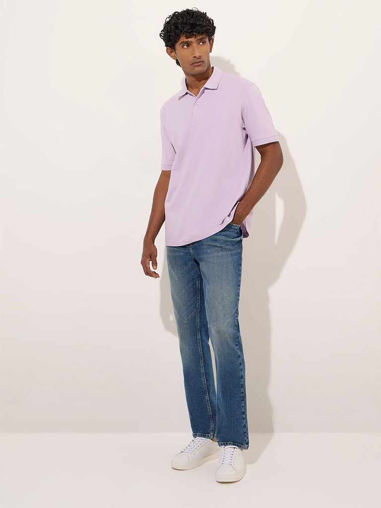 WES Casuals Lilac Relaxed-Fit Cotton-Blend Polo T-Shirt