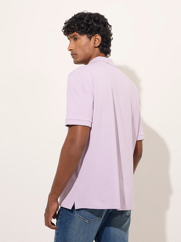 WES Casuals Lilac Relaxed-Fit Cotton-Blend Polo T-Shirt