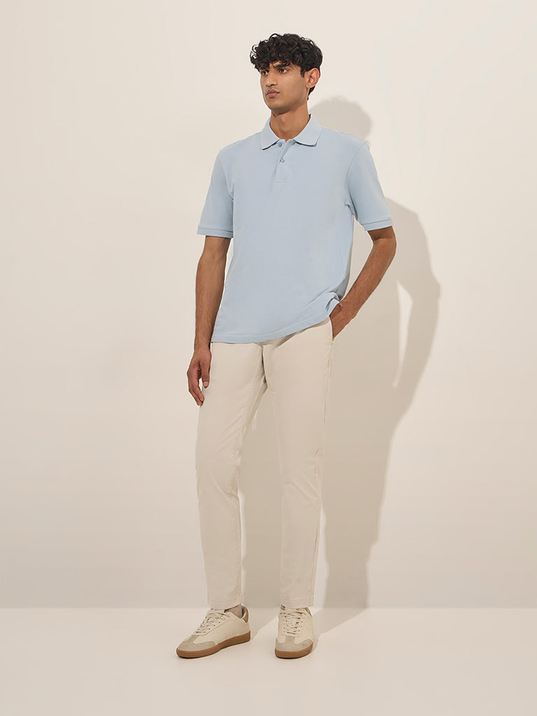 WES Casuals Blue Relaxed-Fit Cotton-Blend Polo T-Shirt