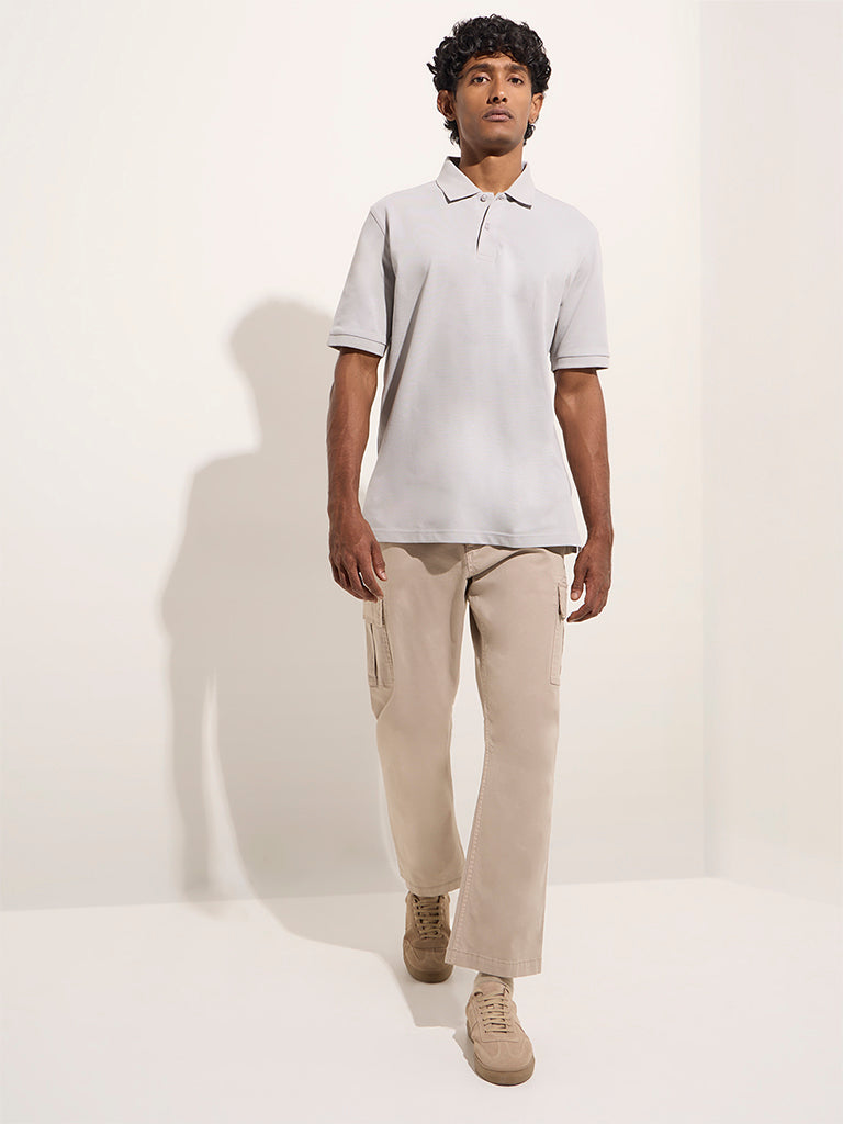 WES Casuals Grey Relaxed-Fit Cotton-Blend Polo T-Shirt