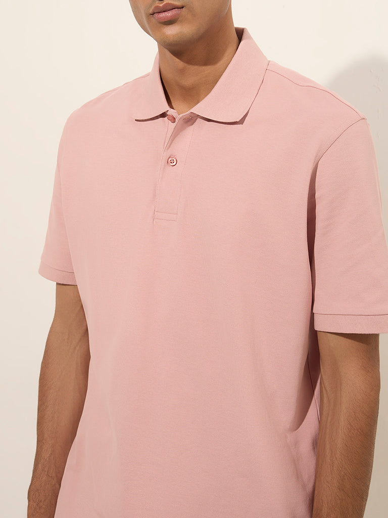 WES Casuals Light Pink Relaxed-Fit Cotton-Blend Polo T-Shirt