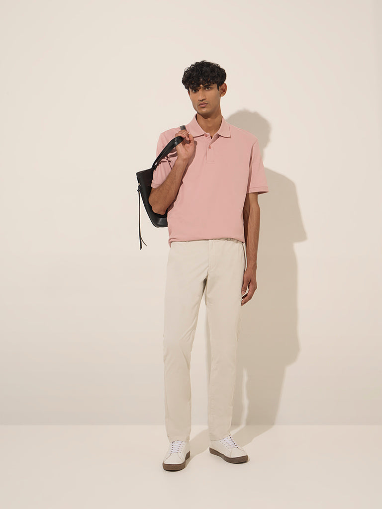 WES Casuals Light Pink Relaxed-Fit Cotton-Blend Polo T-Shirt