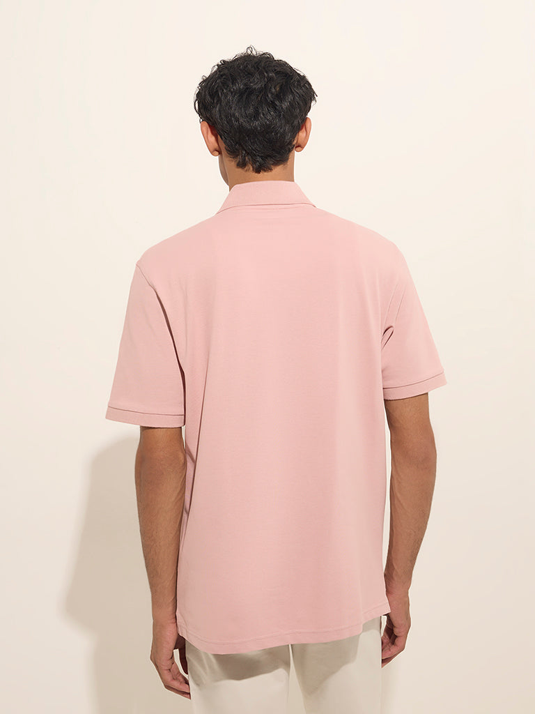 WES Casuals Light Pink Relaxed-Fit Cotton-Blend Polo T-Shirt