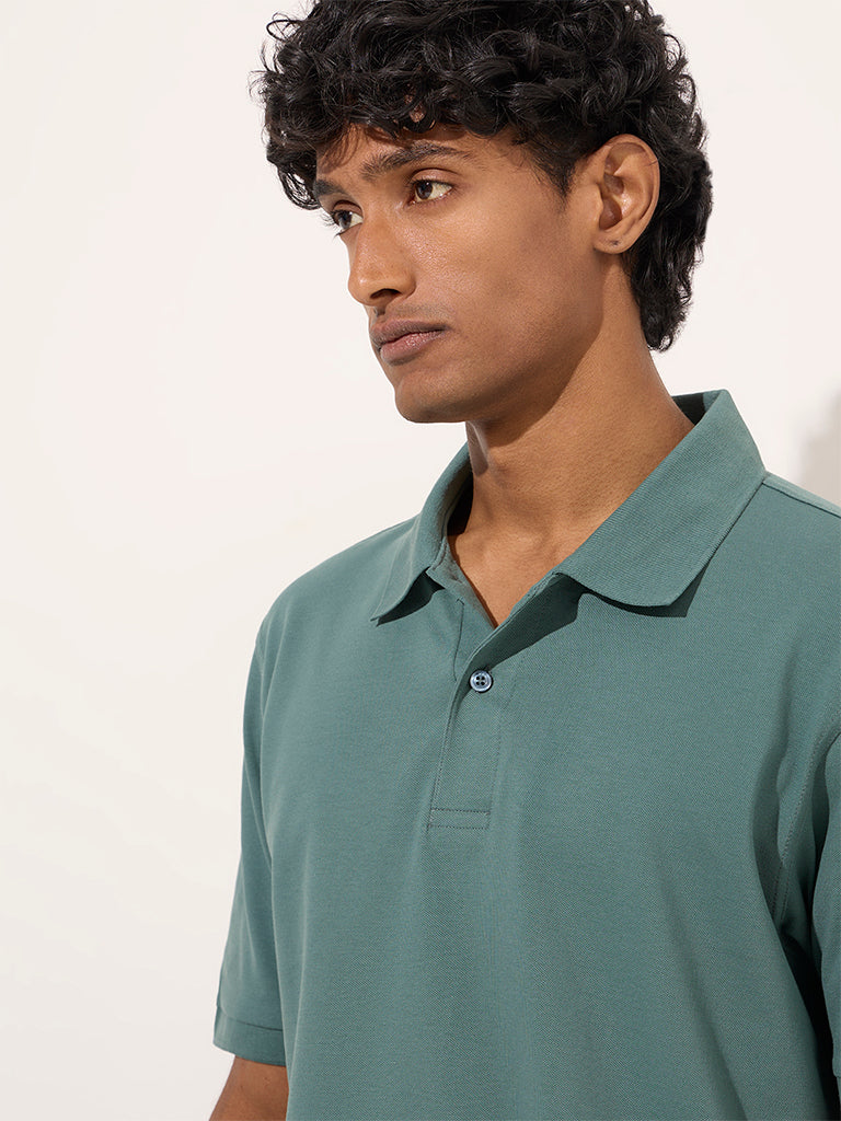 WES Casuals Teal Relaxed-Fit Cotton-Blend Polo T-Shirt