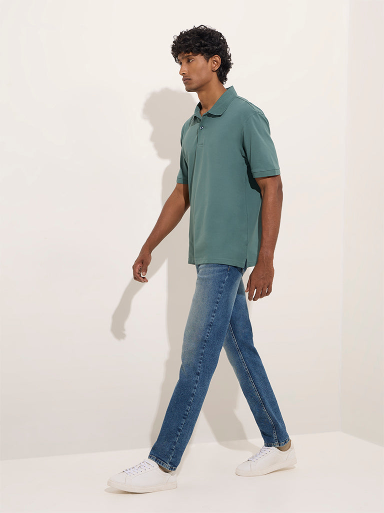 WES Casuals Teal Relaxed-Fit Cotton-Blend Polo T-Shirt