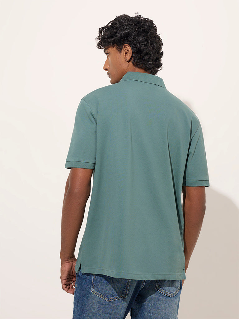 WES Casuals Teal Relaxed-Fit Cotton-Blend Polo T-Shirt