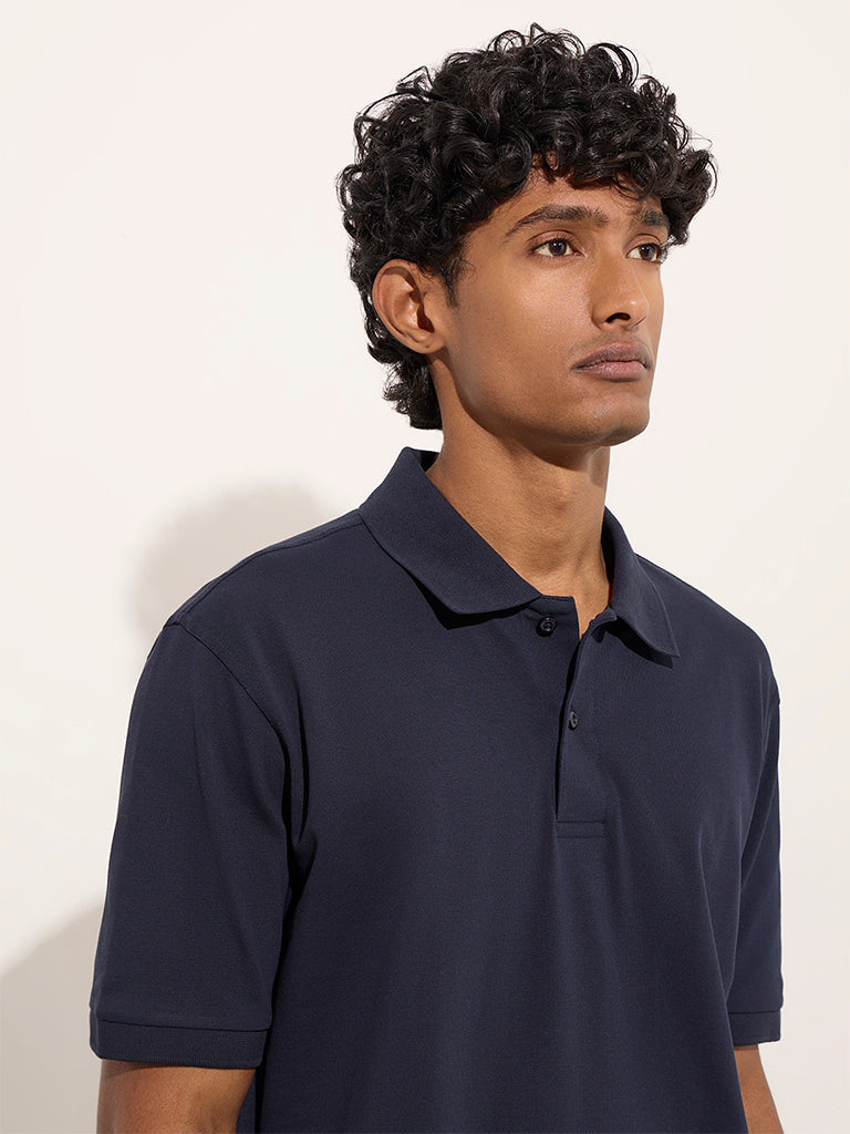 WES Casuals Navy Relaxed-Fit Cotton-Blend Polo T-Shirt