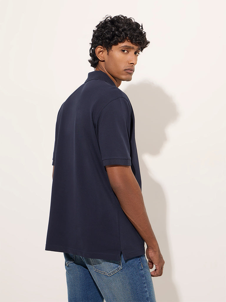 WES Casuals Navy Relaxed-Fit Cotton-Blend Polo T-Shirt