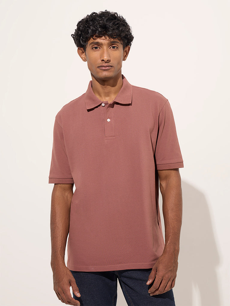 WES Casuals Dusty Rose Relaxed-Fit Cotton-Blend Polo T-Shirt