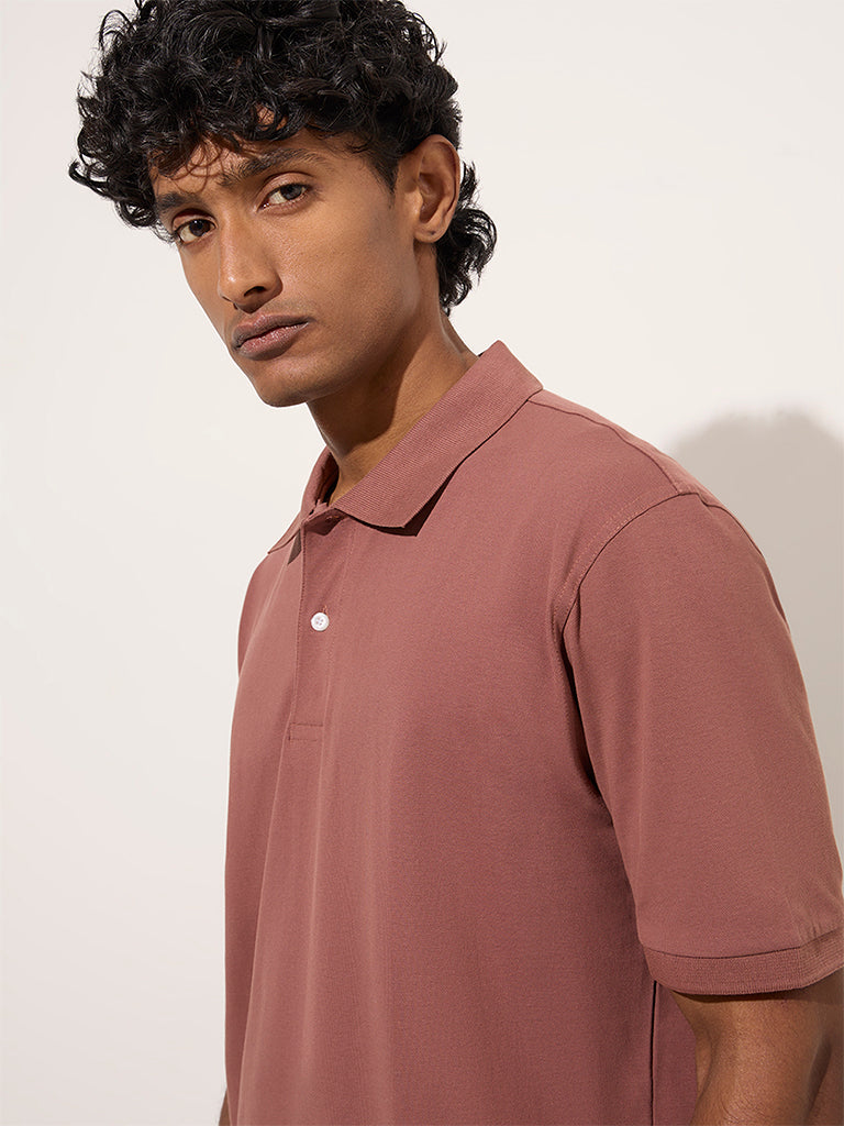 WES Casuals Dusty Rose Relaxed-Fit Cotton-Blend Polo T-Shirt