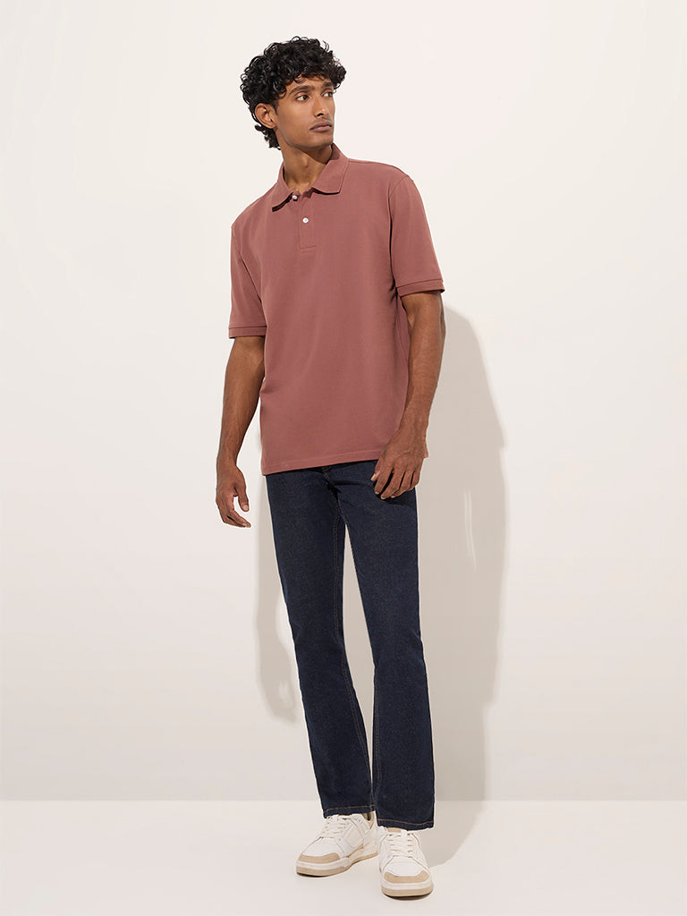 WES Casuals Dusty Rose Relaxed-Fit Cotton-Blend Polo T-Shirt