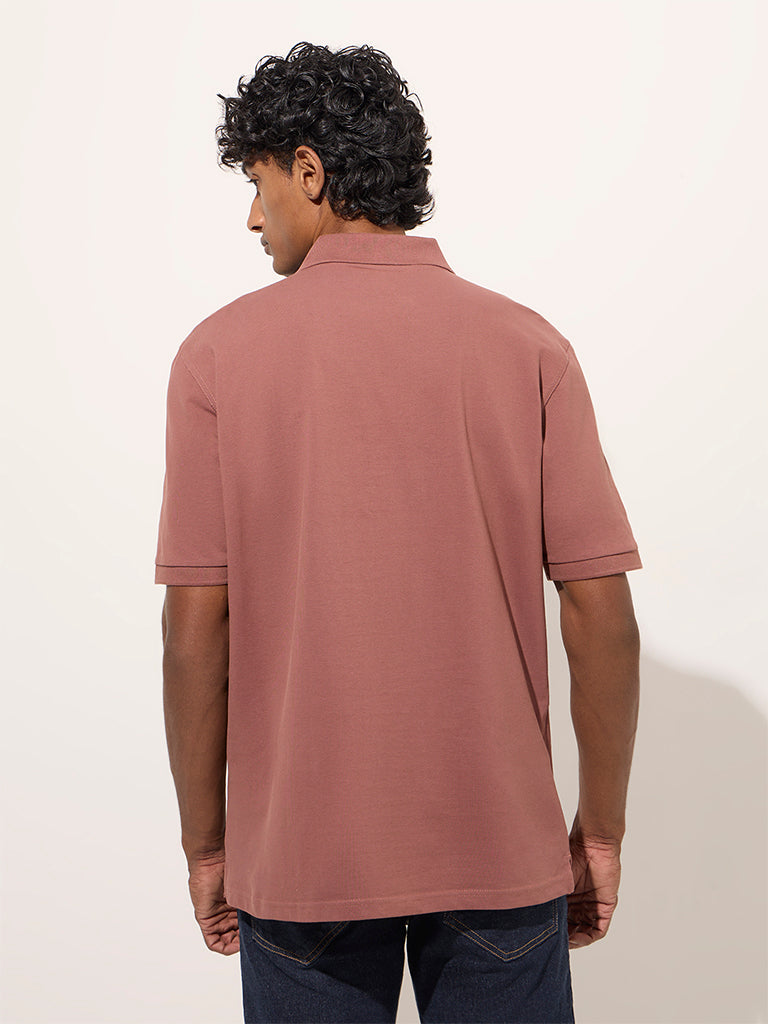 WES Casuals Dusty Rose Relaxed-Fit Cotton-Blend Polo T-Shirt