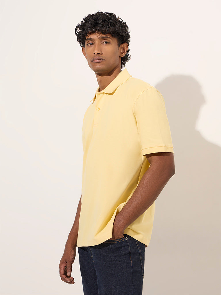 WES Casuals Yellow Relaxed-Fit Cotton-Blend Polo T-Shirt