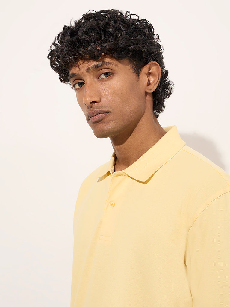 WES Casuals Yellow Relaxed-Fit Cotton-Blend Polo T-Shirt