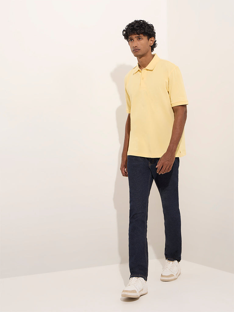 WES Casuals Yellow Relaxed-Fit Cotton-Blend Polo T-Shirt