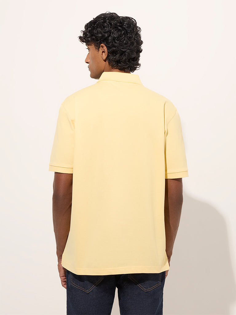 WES Casuals Yellow Relaxed-Fit Cotton-Blend Polo T-Shirt