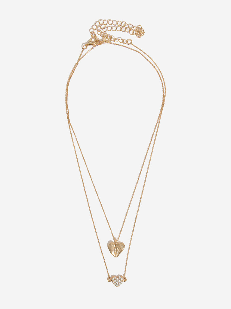 Westside Accessories Gold Two-Layer Heart Pendant Necklace