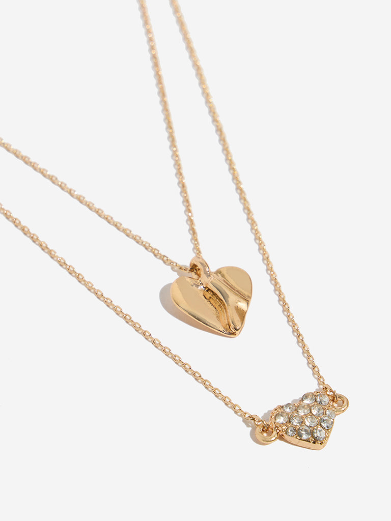 Westside Accessories Gold Two-Layer Heart Pendant Necklace