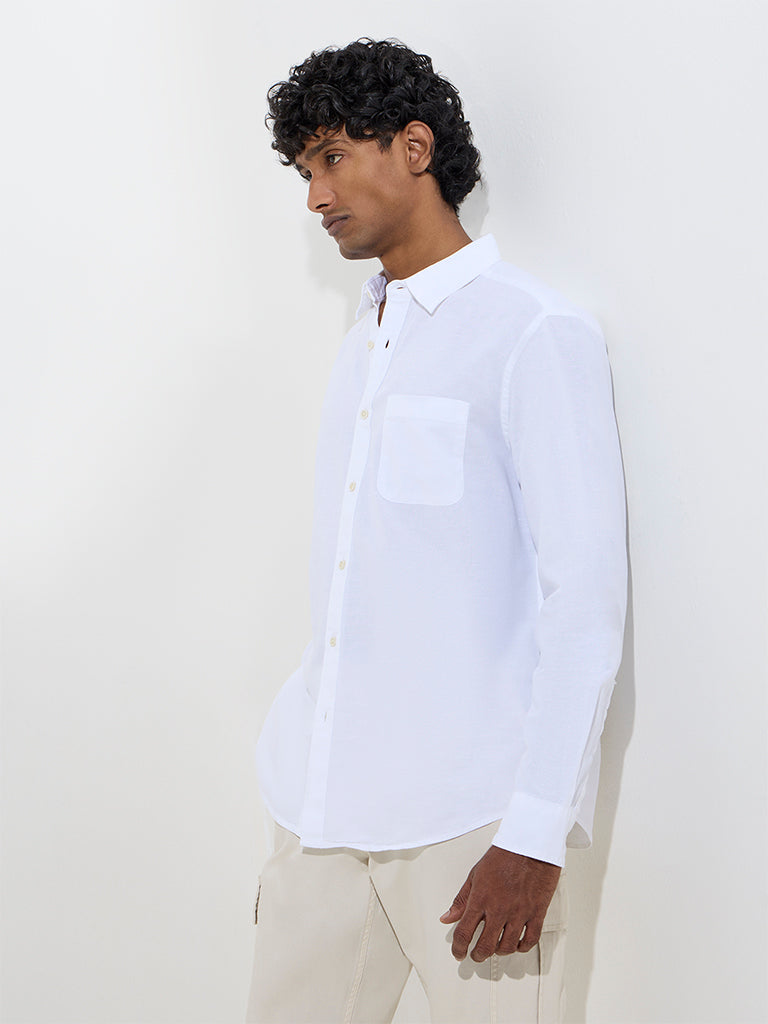 WES Casuals White Relaxed-Fit Cotton-Blend Shirt