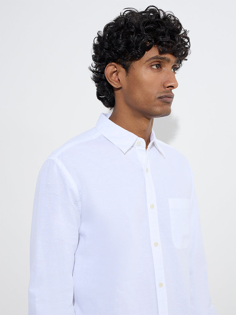 WES Casuals White Relaxed-Fit Cotton-Blend Shirt