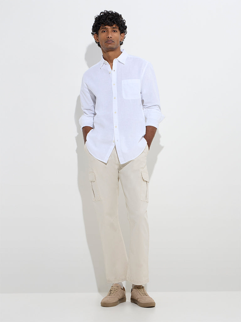 WES Casuals White Relaxed-Fit Cotton-Blend Shirt