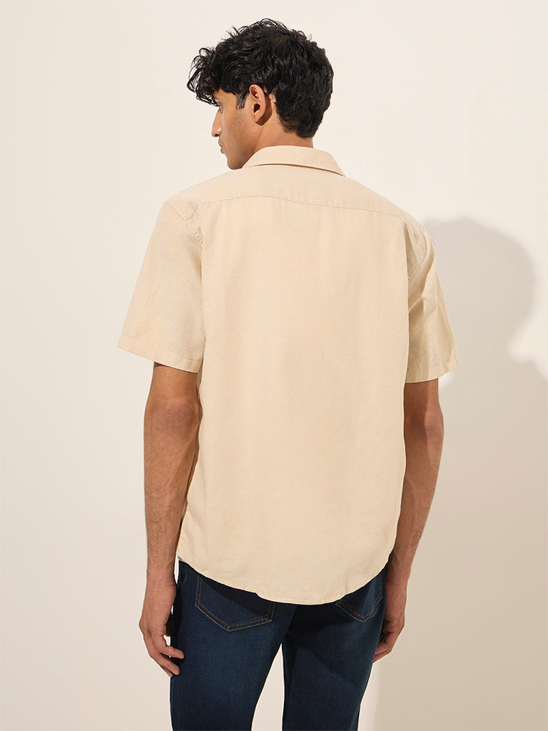 WES Casuals Beige Solid Relaxed-Fit Cotton-Blend Shirt