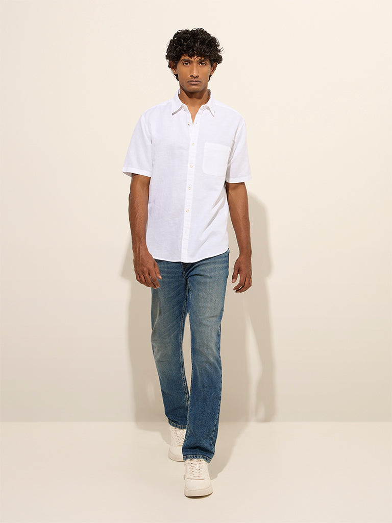 WES Casuals White Relaxed-Fit Linen-Blend Shirt