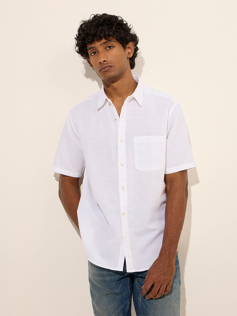 WES Casuals White Relaxed-Fit Linen-Blend Shirt