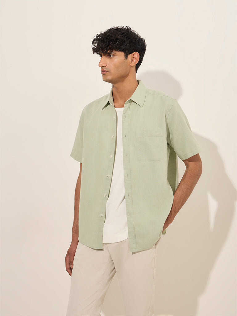 WES Casuals Sage Solid Relaxed-Fit Cotton-Blend Shirt