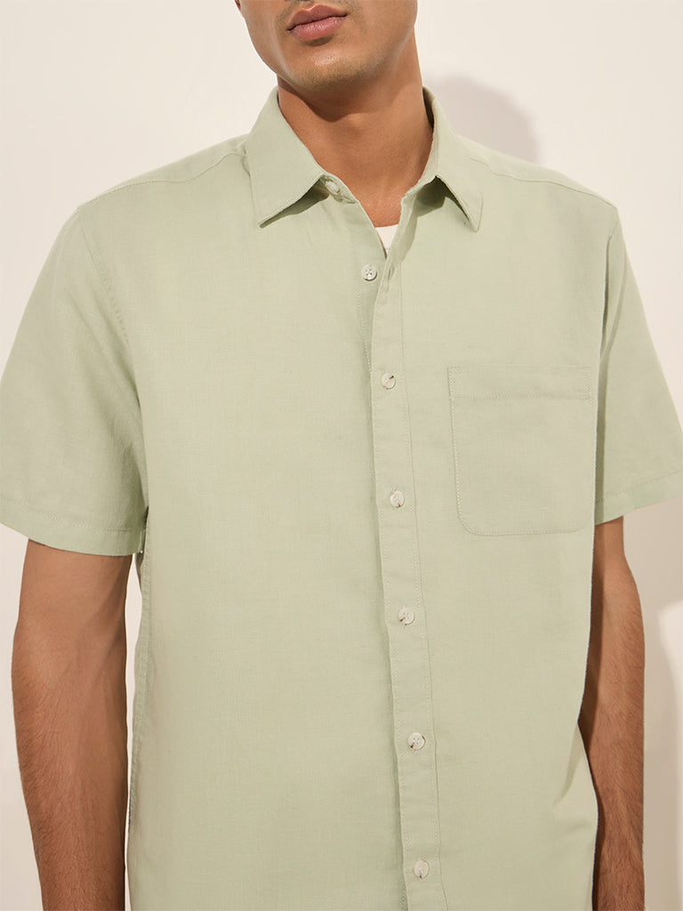 WES Casuals Sage Solid Relaxed-Fit Cotton-Blend Shirt