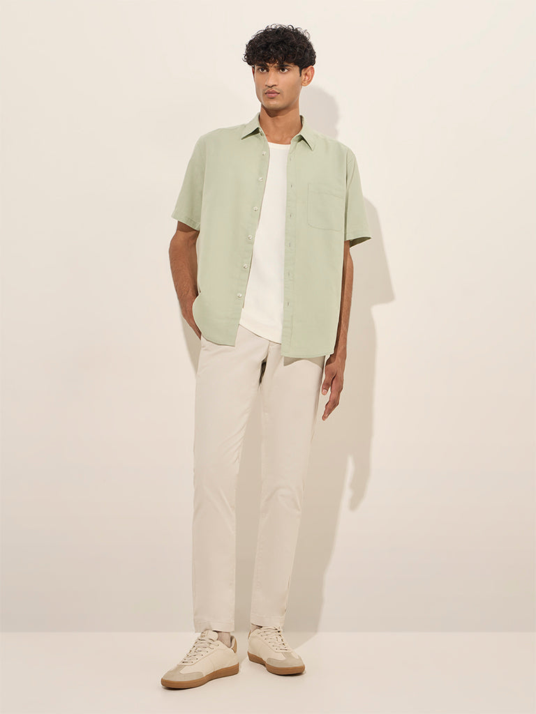 WES Casuals Sage Solid Relaxed-Fit Cotton-Blend Shirt