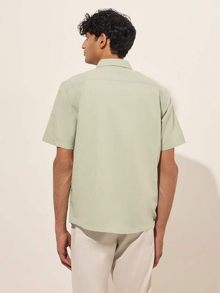 WES Casuals Sage Solid Relaxed-Fit Cotton-Blend Shirt