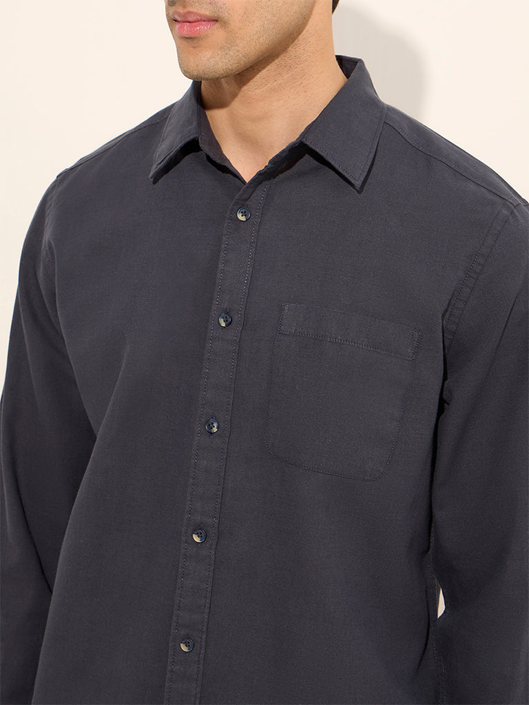 WES Casuals Blue Relaxed-Fit Linen Blend Shirt