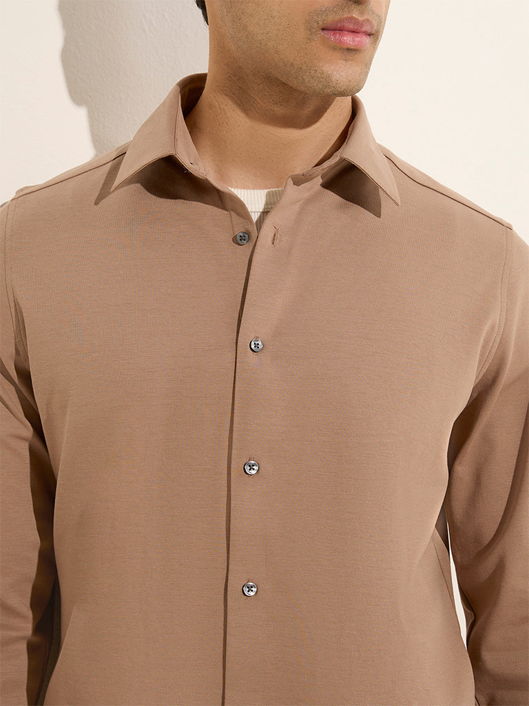 WES Formals Brown Slim-Fit Shirt